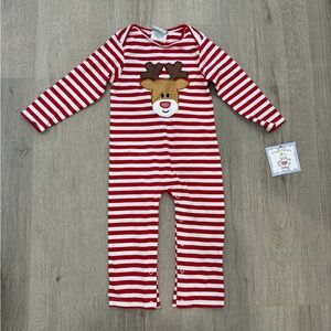 Festive Striped Reindeer Kids Footie